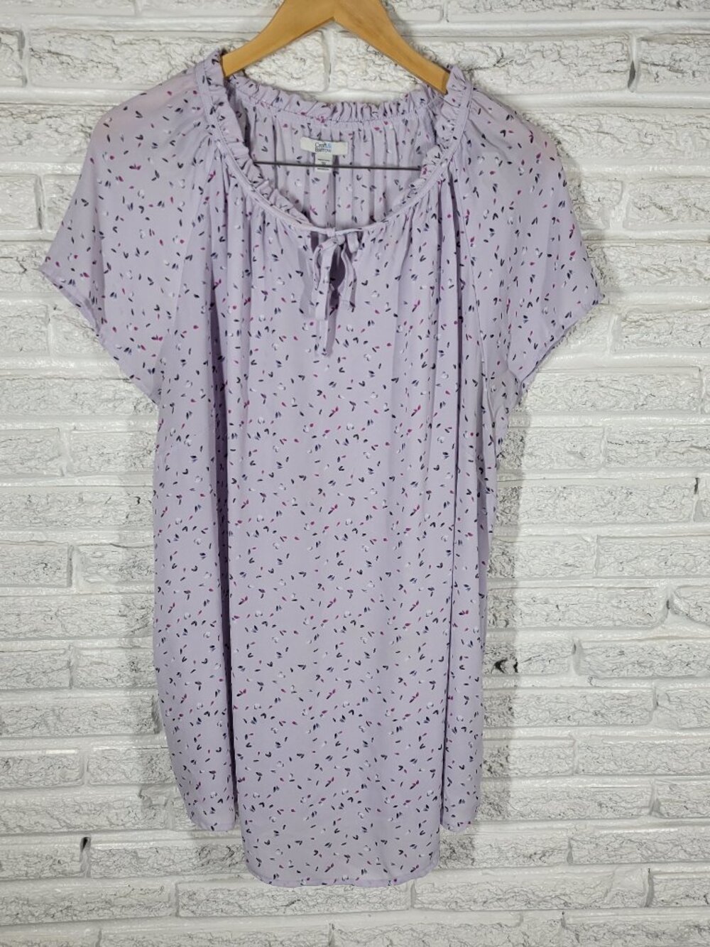 Croft & Barrow Womens Top 3X Plus Floral Petals Frilly Keyhole Flutter FLO82E